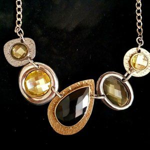 Necklace n Antique gold tone, silver tone and gunm